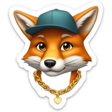 fox wearing a cap and a gold chain sticker