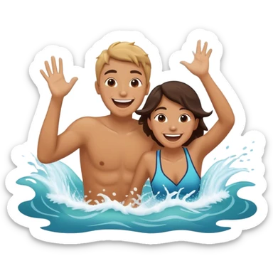 A person splashing water at their friend in the ocean, both laughing as the waves roll around them. The sun shines warmly above, capturing the joy of creating fun, embracing connection, and appreciating the moment with someone who makes life feel lighter.  sticker