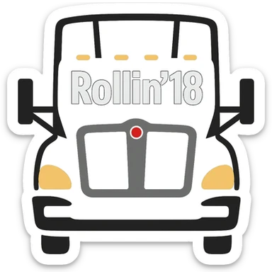 Make the truck body a solid black color, keep the text 'Rollin' 18' visible and bold, in emoji style. Remove the background. sticker