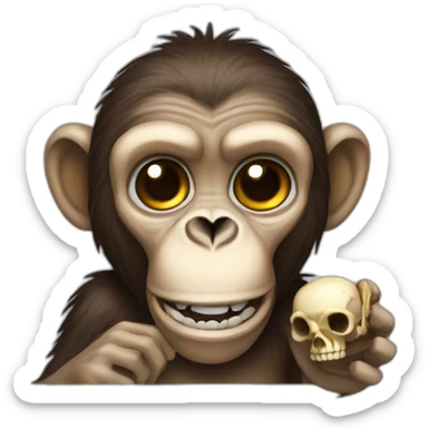 A monkey with a skull in the hand sticker