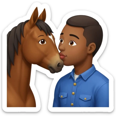 Black guy kissing on the lips with horse with down syndrome sticker