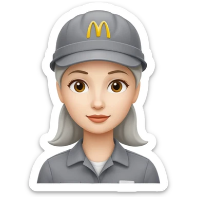 female face with grey mcdonalds work cap sticker