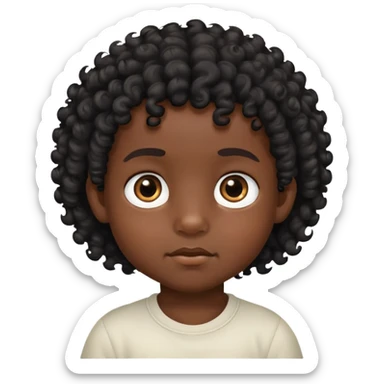 toddler boy face, African eyes, dark skin, black long curly hair sticker