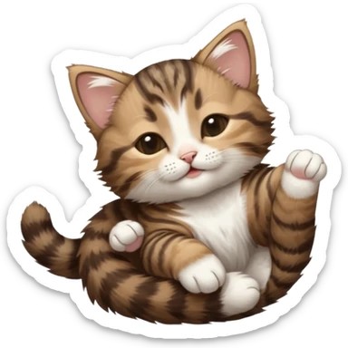 dark brown tabby and white kitten eyes closed whilst stretched out and  upside down sticker