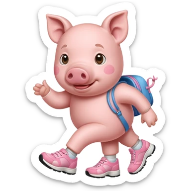cochon bien rose avec chaussures de marche sticker