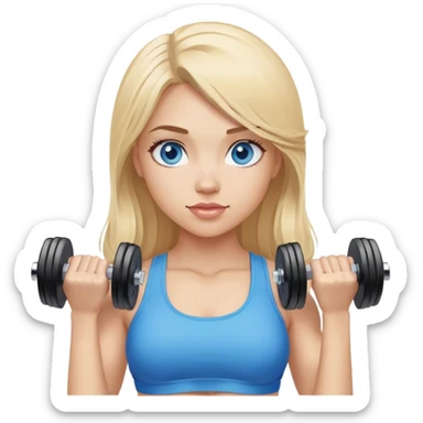 blonde gym girl with dumbells blue eyes sticker