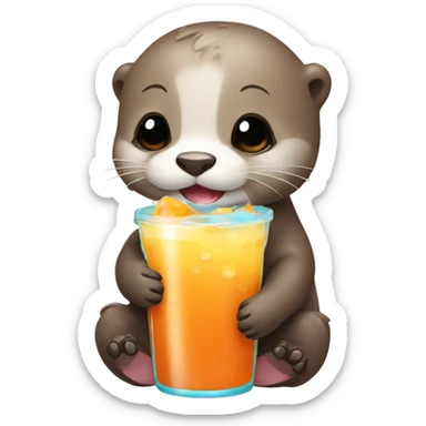 Baby otter drinking Boba sticker