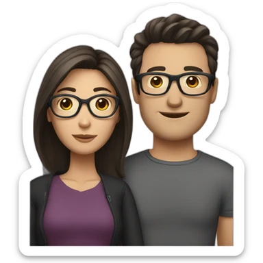 Caucasian couple with dark hair woman with glasses sticker