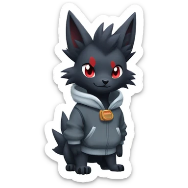 Cool Edgy Zorua-Zoroark-Mightyena with a collar and hoodie-sweater full body sticker