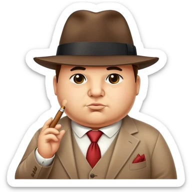 cute chubby mafia boss with fedora hat and tiny cigar sticker