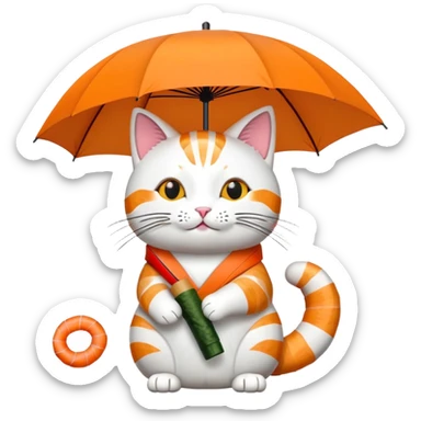cat holding an umbrella made out of sushi sticker