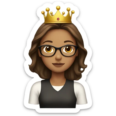 Brown hair girl with glasses with a crown on sticker