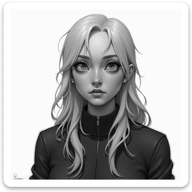 Third Squid Game Season 2 character, individual portrait, black and white, no color, realistic style, dramatic expression sticker