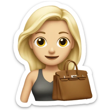 blonde woman holding a birkin sticker
