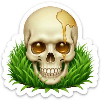 A person melting into the grass and skull head sticker