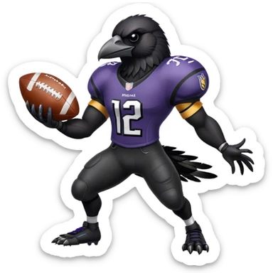 raven in football gear holding a football sticker