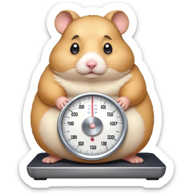 fat hamster big belly stepping on a scale looking guilty with a tear sticker