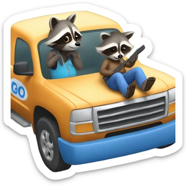 Raccoon driving blue pickup truck with girlfriend raccoon  sticker