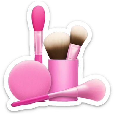 pink makeup brushes, lipstick, powder puff sticker