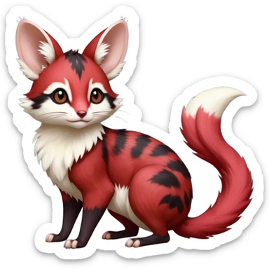 Blood-Red, black-pointed, soft natural realistic romantic vintage antique divine beautiful elegant pretty precious cute young youthful  Fakémon-Pokémon-opossum-feline-mouse-serval-caracal-chinchilla-Minccino-Cinccino-Meowstic-rodent-hybrid-creature with a big fluffy bushy tail (full body) sticker