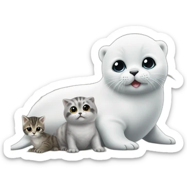 A baby seal playing with a baby owl and a baby cat sticker