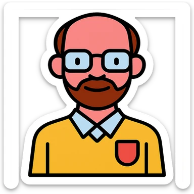 Make the skin much rosier while maintaining the original style of the professor with very short hair, receding hairline, thin beard, and glasses. Remove the background to make it transparent. sticker