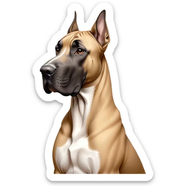 Cinematic Noble Fawn Great Dane Portrait Emoji, Poised and regal, with a towering, muscular build and a sleek, well-groomed solid fawn Fur accented by subtle dark markings, deep-set soulful amber eyes, Simplified yet sharp and sophisticated features, highly detailed, glowing with a soft, dignified glow, high shine, intelligent and gentle, stylized with an air of majesty, focused and attentive, soft glowing outline, capturing the essence of a watchful and confident guardian, so majestic it feels as though it could stride out of the screen with effortless authority! sticker