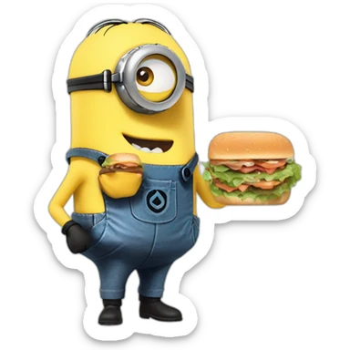 Minion con boina comiendo un sándwich  sticker