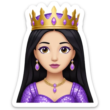 Queen Esther from The Bible with long black hair, lavender sequin outfit sticker