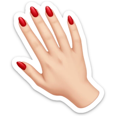A woman's hand with red nail polish sticker