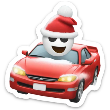 Driving a red car blizzard snow storm sticker