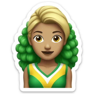 Cheerleader with green and yellow uniform and poms sticker