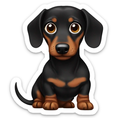 Black and brown fat dachshund with big brown eyes with body sticker