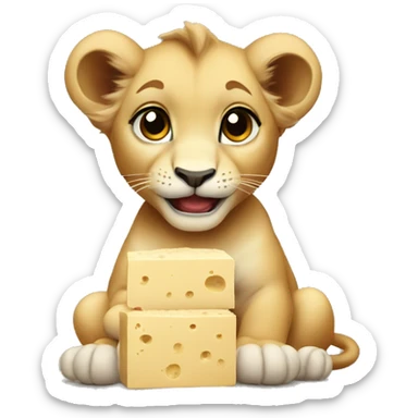 Baby lion eating tofu sticker