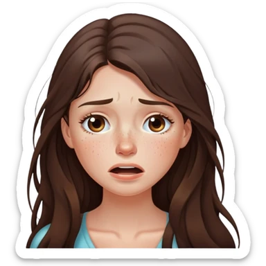 Beautiful brunette girl with freckles crying long hair sticker