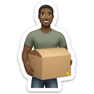 Smiling black man helpfully carrying tv sticker