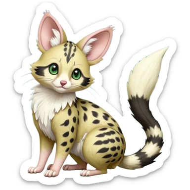 Dark-Green, black-pointed, soft natural realistic romantic vintage antique divine beautiful elegant pretty precious cute young youthful  Fakémon-Pokémon-opossum-feline-mouse-serval-caracal-chinchilla-Minccino-Cinccino-Meowstic-rodent-hybrid-creature with a tail (full body) sticker