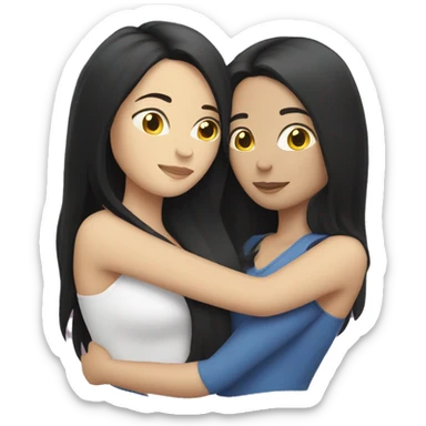Lesbians cuddling. Both have long black hair and white skin. sticker