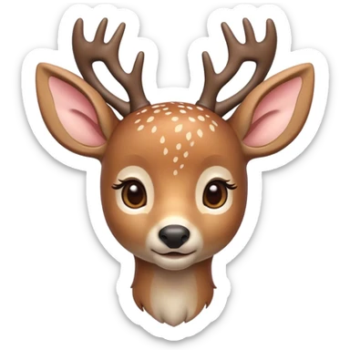 Cinematic Cute Deer Portrait Emoji, Head tilted playfully and inquisitively, showcasing a delicate coat speckled with subtle white spots and gentle earth tones, round, sparkling eyes filled with curious wonder, Simplified yet irresistibly adorable features, highly detailed, glowing with a warm, friendly glow, high shine, affectionate and graceful, stylized with a touch of woodland whimsy, bright and endearing, soft glowing outline, capturing the essence of a mischievous yet loving fawn, so playful it feels like it could skip out of the screen into your arms! sticker