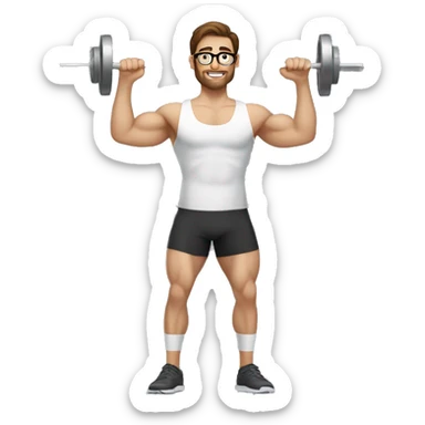 white nerd guy with brown hair doing weight training sticker