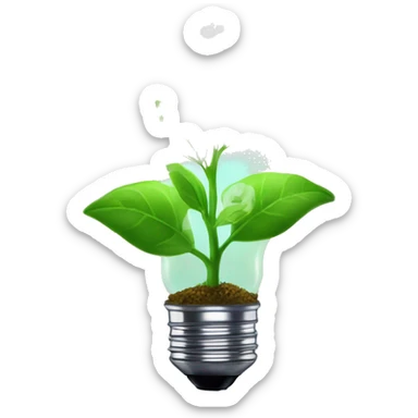a plant sprout inside a glowing idea lightbulb sticker