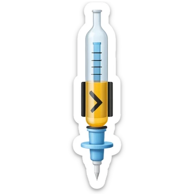 Minimalist emoji-style sticker of a medical syringe with a black tape X across it. Symbol of silence. Desaturated tones.
 sticker