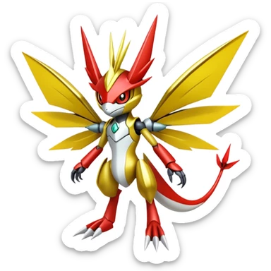 Cute Cool Edgy Shiny Ethereal Legendary Kartana-Digimon-Scizor-hybrid full body sticker