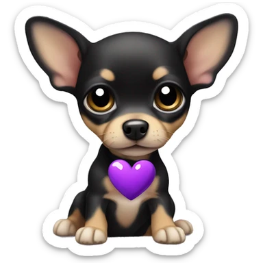 black & tan chihuahua puppy with a purple heart sticker