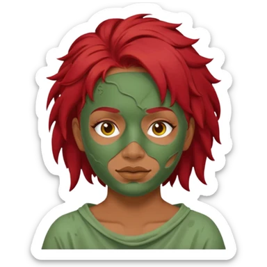 messy green full face clay mask red hair  sticker