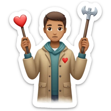 The image shows a person across a fog, emotional tones. In their hands, they carry 2 symbolic tools labeled “Compassion” and “Forgiveness,” suggesting healing after emotional pain-- hearts sticker