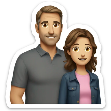 Middle age dad with brown hair and grownup daughter with brown hair  sticker