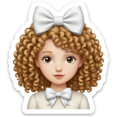 White girl with curly hair and white bow on her head sticker