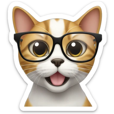 A cat's head in tech-savvy glasses with screens and a phone in its hand sticker