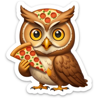 un gufo che mangia la pizza in formato emoji sticker